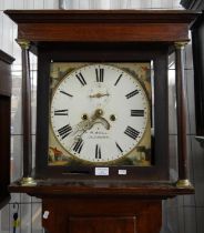 Early 19th century mahogany cased long case clock having eight day movement with painted face,