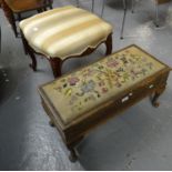Victorian walnut upholstered foot stool on cabriole legs and scroll feet together with an early 20th