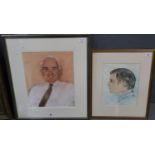 Gordon Stuart, self portrait of the artist, signed. Pastels. 40x32cm approx. Together with another