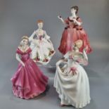 Two Royal Doulton bone china figurines to include: 'Dawn' and 'Country Rose' together with two