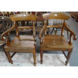 Pair of early 19th century oak bar back farmhouse carver/elbow chairs. (2) (B.P. 21% + VAT)