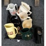 Box of ceramic Brewerania jugs mostly Wade to include: Bell's, Long John Scotch whisky, Famous
