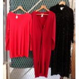 Collection of ladies vintage clothing to include: a Jaeger jumper, Fabrizio long red knitted