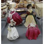 Tray containing four Coalport figurines to include; two smaller: 'Joanne' and 'Susan', and two