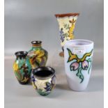 Collection of Dutch Gouda pottery vases, overall with multi-coloured floral and foliate