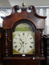 19th century mahogany eight day long case clock marked 'John Hopkins, Llandovery' to the Roman