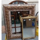 19th century style bevelled mirror with painted frame and shall design together with another