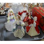 Tray of six Royal Doulton figurines to include: Pretty Ladies best of the classics 'Rachel', '