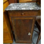 Victorian walnut and pine marble top pot cupboard with glass handle. (B.P. 21% + VAT)