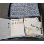 Black case with all World selection of stamps in stockbooks, album and range of Covers with lots