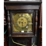 18th/19th century oak cased long case clock, the brass Roman face marked 'Lindall' and having date