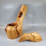 Two carved wooden sculptural items to include: a pair of Canadian Maple Flamingo salad spoons by