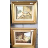 Charles Comber, chickens in barns, a pair, similar, signed. Oils on board. 20x25cm approx.