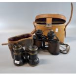 Pair of MDS Super Prismatic 8x32 binoculars in leather case together with another pair of vintage