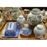 Tray of china to include: Royal Winton pair of ginger jars, Mason's Ironstone 'Fruit Basket'