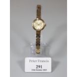 9ct gold Marvin small head ladies mechanical bracelet wrist watch. 18.4g approx. In associated