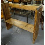 Modern pine coffee table on painted baluster legs together with an early 20th century pine hall