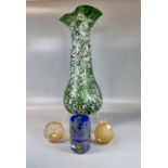 Collection of Art Glass to include: French moulded and frosted glass baluster vase, large green