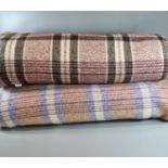 Two vintage woollen check blankets or carthen with fringed edges. (2) (B.P. 21% + VAT)