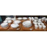 Seven trays of Royal Doulton 'Twilight Rose' design items to include: teacups and saucers, milk jug,