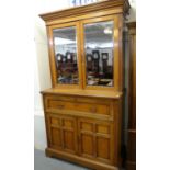 Late Victorian oak two stage mirrored secretaire bookcase. (B.P. 21% + VAT)