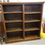 Edwardian walnut free standing bookcase, the moulded top with dental cornice above an arrangement of