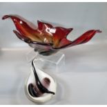 Large multi-coloured Murano Art glass centre bowl. 55cm long approx. Sticker to the under side.