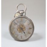 Silver key wind fancy pocket watch with Roman numerals and foliate engraved back. (B.P. 21% + VAT)