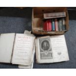 Box of vintage and antiquarian books to include: leather bound Bible 1817, three Enid Blyton