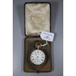 Waltham gold plated open faced keyless pocket watch with Roman numerals and seconds dial. Fitted