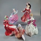 Four Royal Doulton bone china figurines to include: 'Christmas Celebration', 'Autumn Breeze', 'Goody