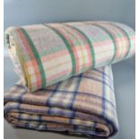 Two vintage woollen check blankets or carthen, one with Derw product label. (2) (B.P. 21% + VAT)