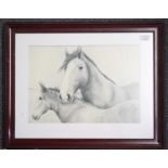 Pencil sketch, mare and foal. 29x41cm approx. Framed and glazed. (B.P. 21% + VAT)