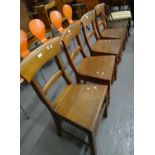 Set of three early 19th century mahogany bar back farmhouse kitchen chairs together with another oak