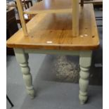Modern pine kitchen table on painted baluster turned legs. 137x74x76cm approx. (B.P. 21% + VAT)