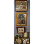 Group of assorted 19th century Berlin woolwork and other tapestry panels, including: girl with