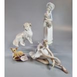 Lladro Spanish porcelain figurine of a seated Ballerina together with a Lladro study of a Labrador