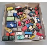 Small collection of playworn diecast model vehicles: lorries trucks etc., racing cars, some by