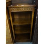 Old charm style oak three tier bookcase of narrow proportions. (B.P. 21% + VAT)