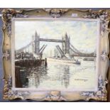 R Standish Sweeny ( British 20th century), 'Tower Bridge, London', signed. Oils on canvas. 52x60cm