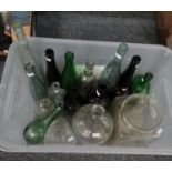 Box of glassware to include: various vintage glass bottles, clear and coloured, soda and medicine,