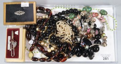 Collection of costume jewellery to include: various beaded necklaces, glass and silver finish