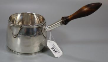 Georgian silver brandy pan with turned wooden handle, London 1806, indistinct maker's mark. Total