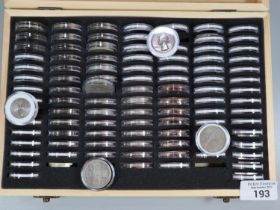 Coin collection box comprising: assorted 50p coins, £2 coins, two Shilling coins etc. Most in