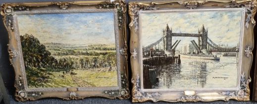 R Standish Sweeny ( British 20th century), 'Tower Bridge, London', signed. Oils on canvas. 52x60cm