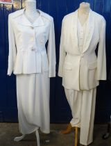 Two vintage crepe cream suits; one trouser suit by Modele and a skirt suit by Joseph Ribkoff