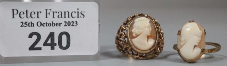 Two 9ct gold cameo rings, one with pierced mount. 8g approx. Sizes M and N. (B.P. 21% + VAT)