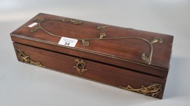 Japanese Art Nouveau rectangular lined glove box overlaid with yellow metal flowers, dragonflies and