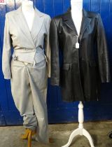 Collection of ladies vintage 80's leather items to include: a ruffle waisted suit, black Skin