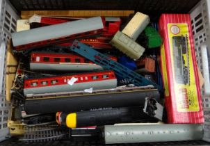 box of playworn Hornby Dublo OO gauge locomotives and rolling stock together with a boxed Hornby